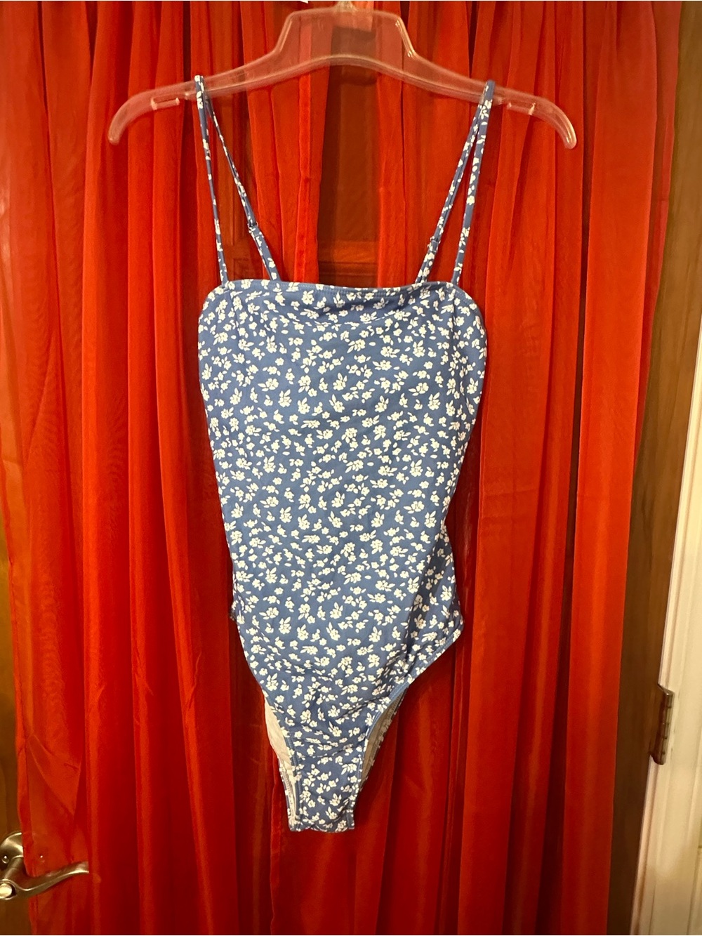Blue Floral Girls' One-Piece Swimsuit with Spaghetti Straps